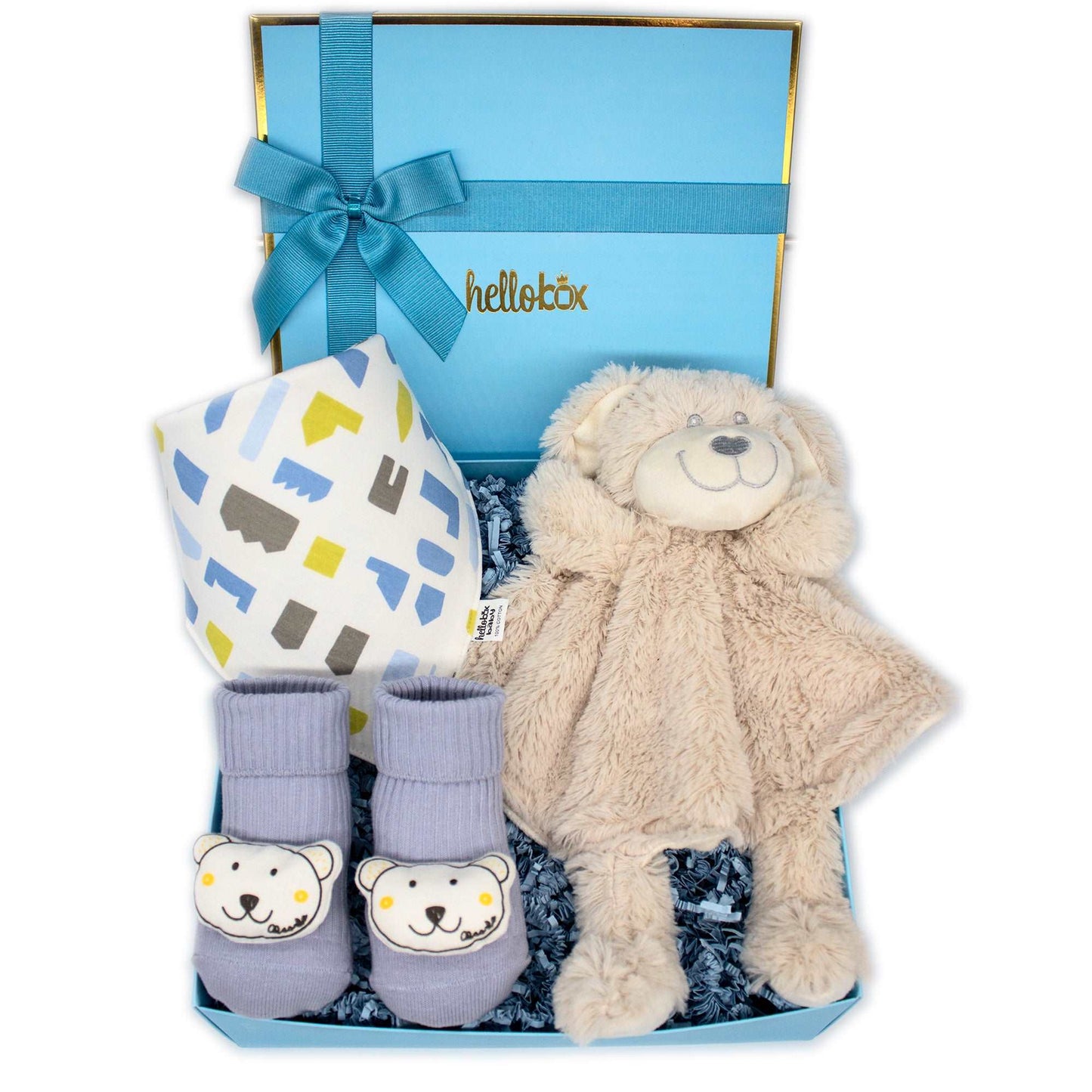 Baby-Geschenkset: Schmusetuch, Lätzchen & Socken in Geschenkbox