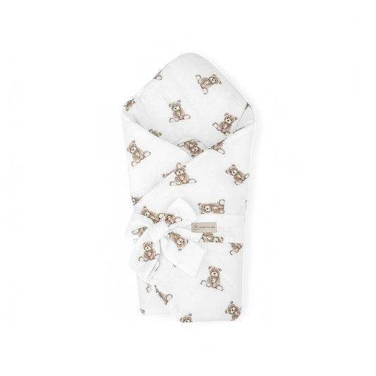Babyhörnchen Musselin mit Schleife – Puckdecke & Einschlagdecke Muster Teddybär