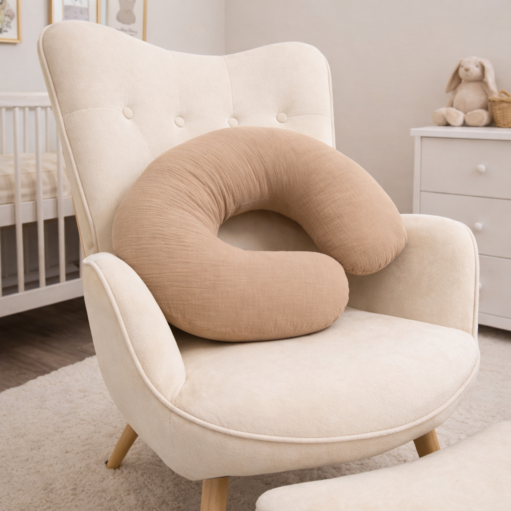 Stillkissen U-Form Musselin abnehmbaren Bezug – ergonomisch, Oeko-Tex, Halbmond