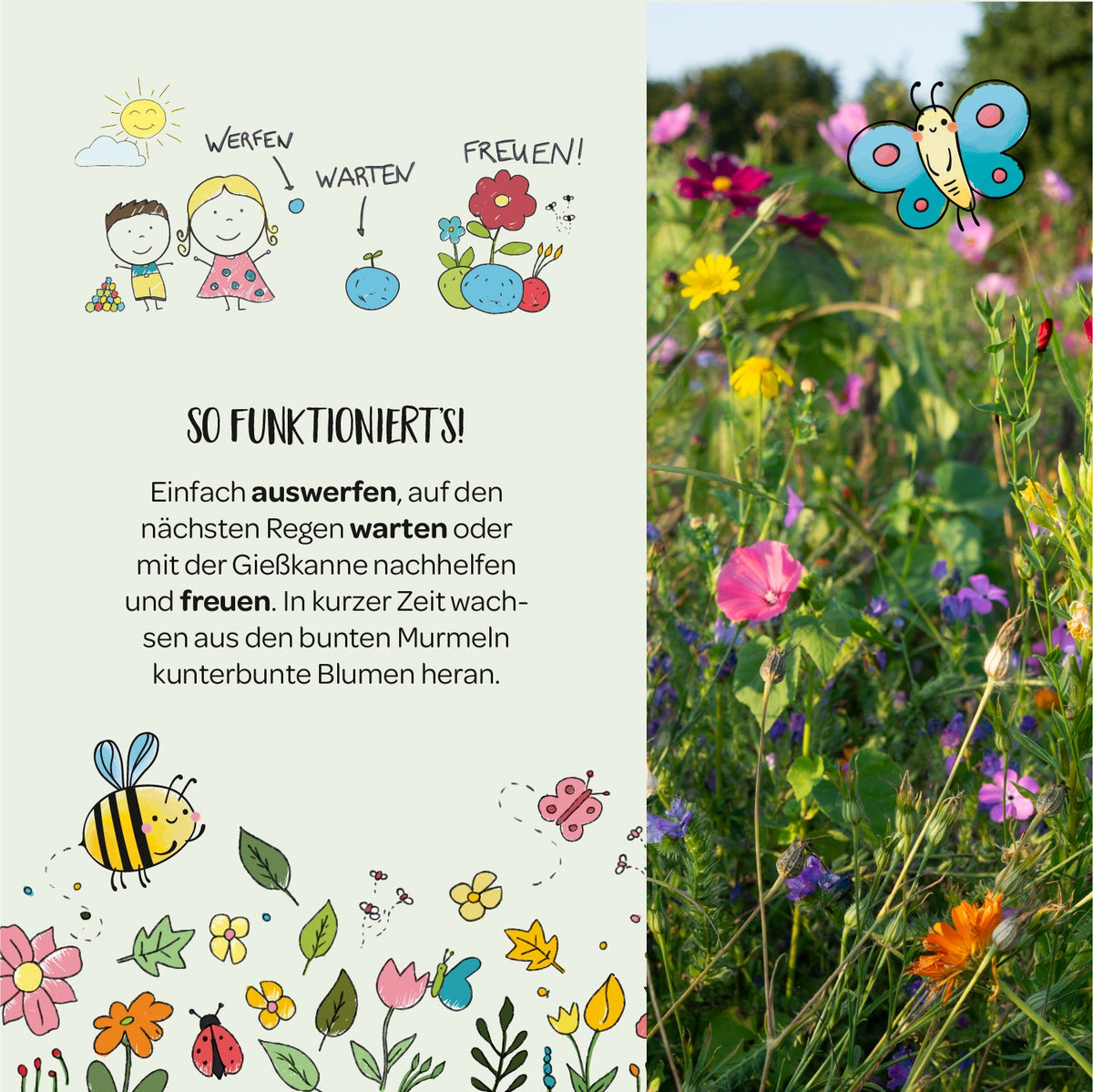 10x5 Blumenmurmeln im Tütchen "Hase mit Möhren"