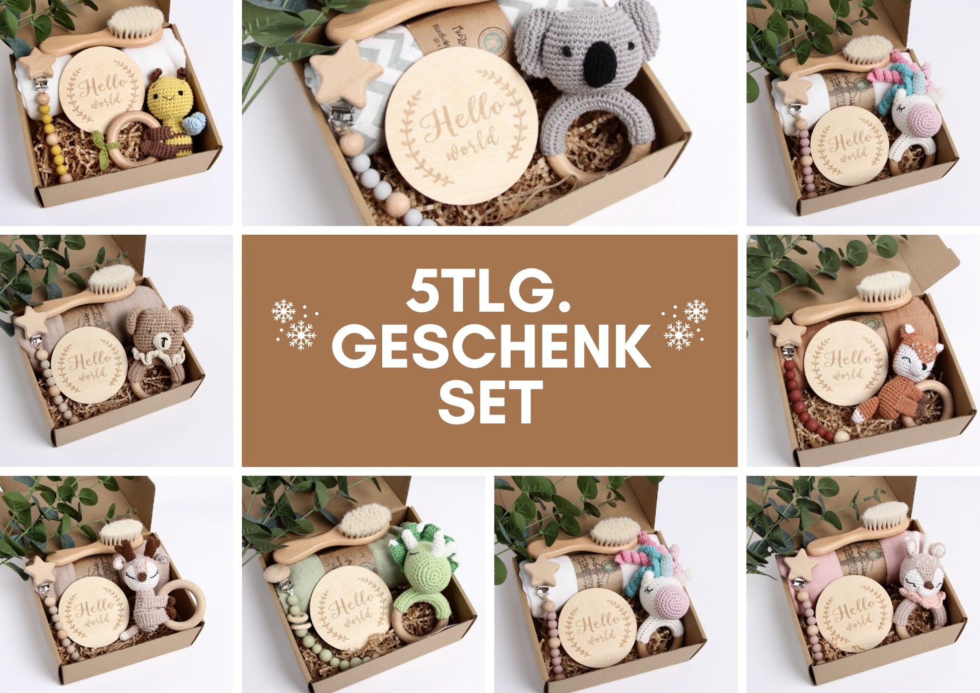 KidzzCamp KidzzCamp Baby-Geschenkbox 5-teilig mit Musselin-Pucktuch 120 x 120 cm