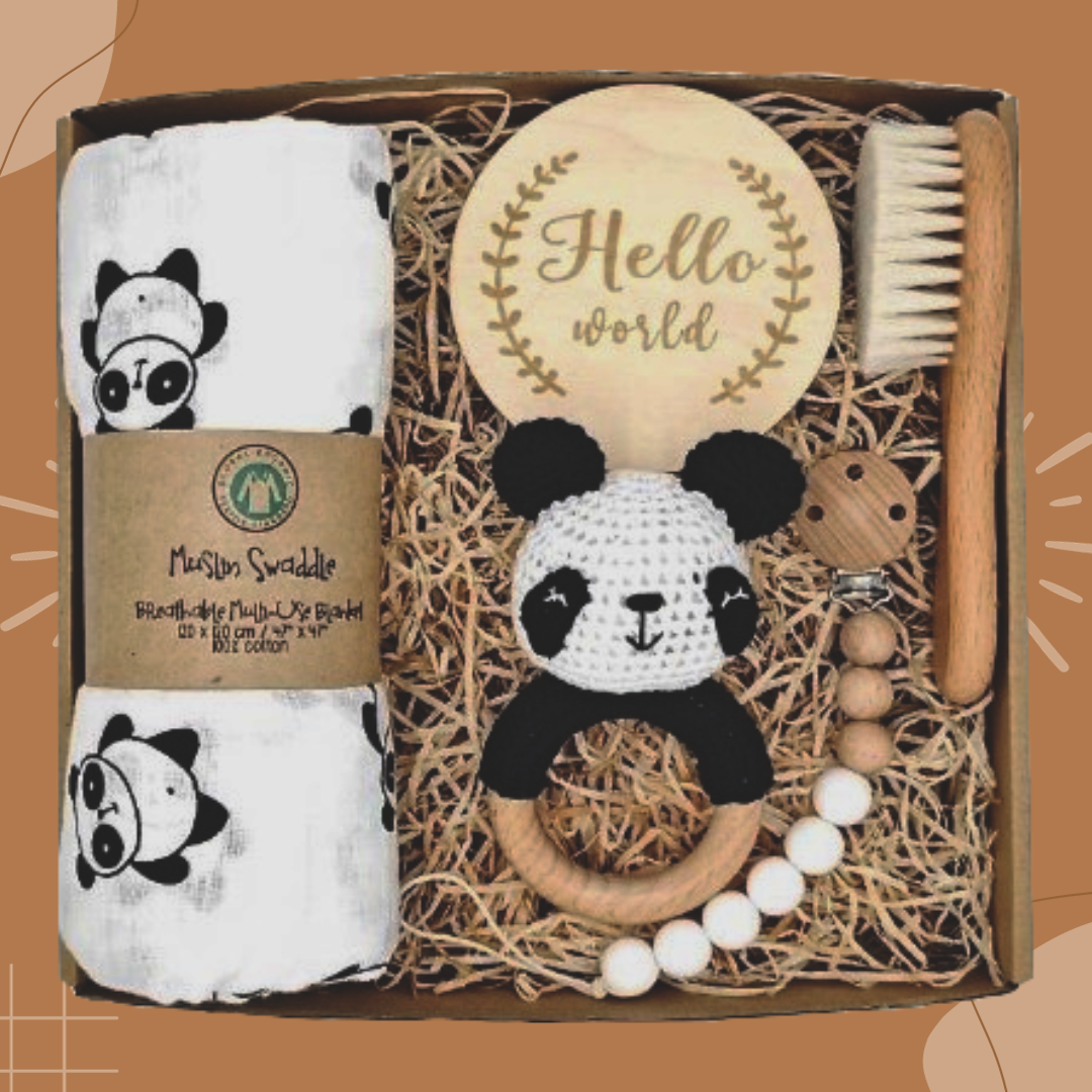 KidzzCamp KidzzCamp Baby-Geschenkbox 5-teilig mit Musselin-Pucktuch 120 x 120 cm