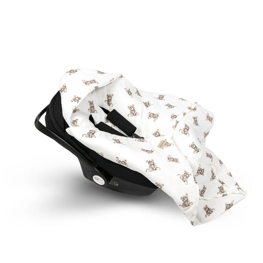 Einschlagdecke Musselin Teddybär – Perfekt für Autoschale Ganzjährig