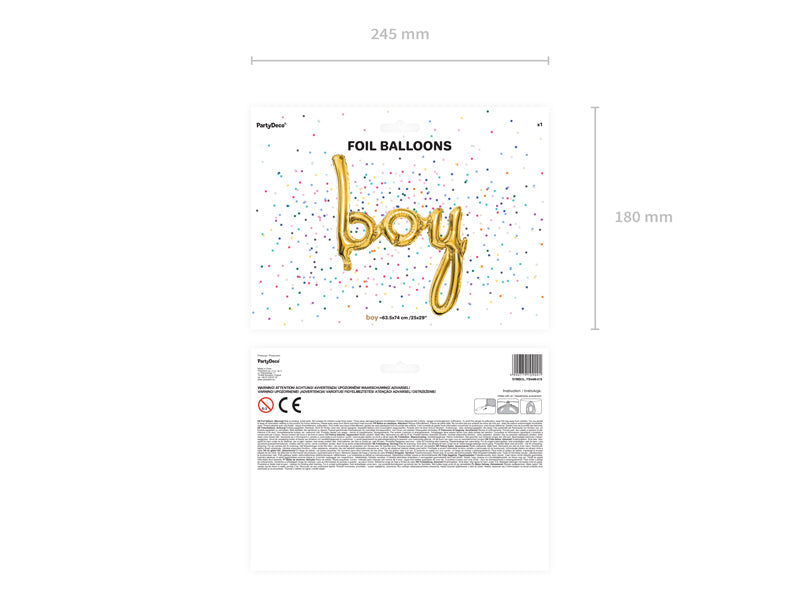Folienballon Schriftzug "Boy" gold | 63,5 x 74 cm Babyparty Dekoration für Jungs