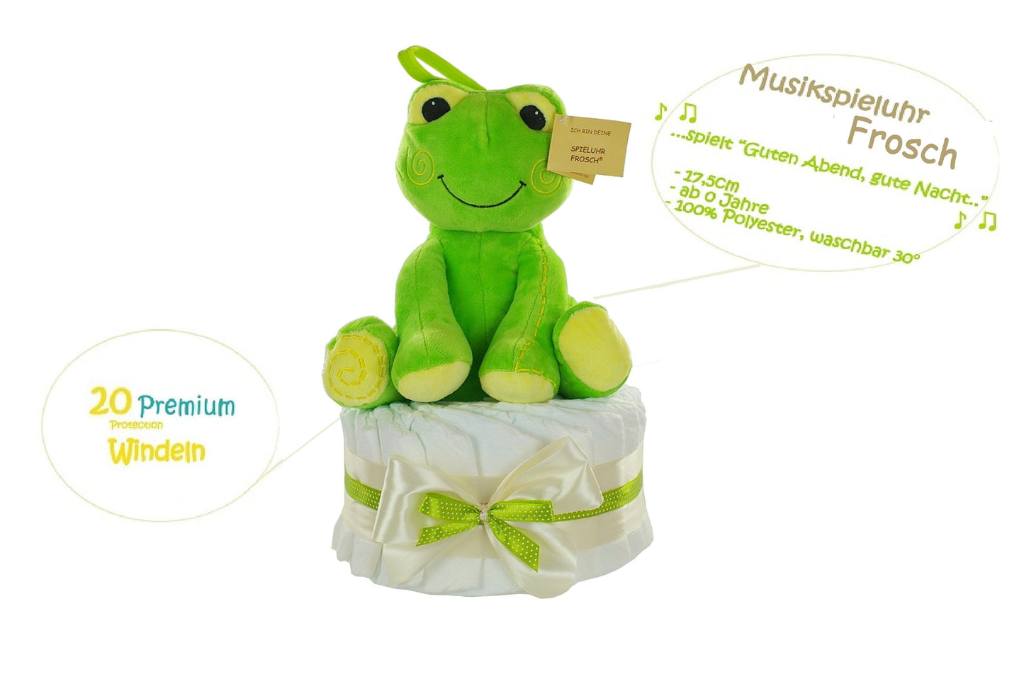 KidzzCamp Windeltorte neutral mit Spieluhr Frosch