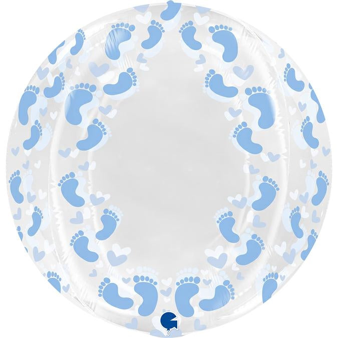 4D Globe Folienballon Baby Boy Blau Füße | 48cm