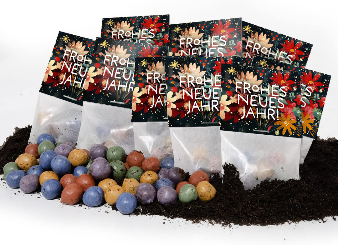 10x5 Blumenmurmeln im Tütchen "Frohes Neues Jahr"