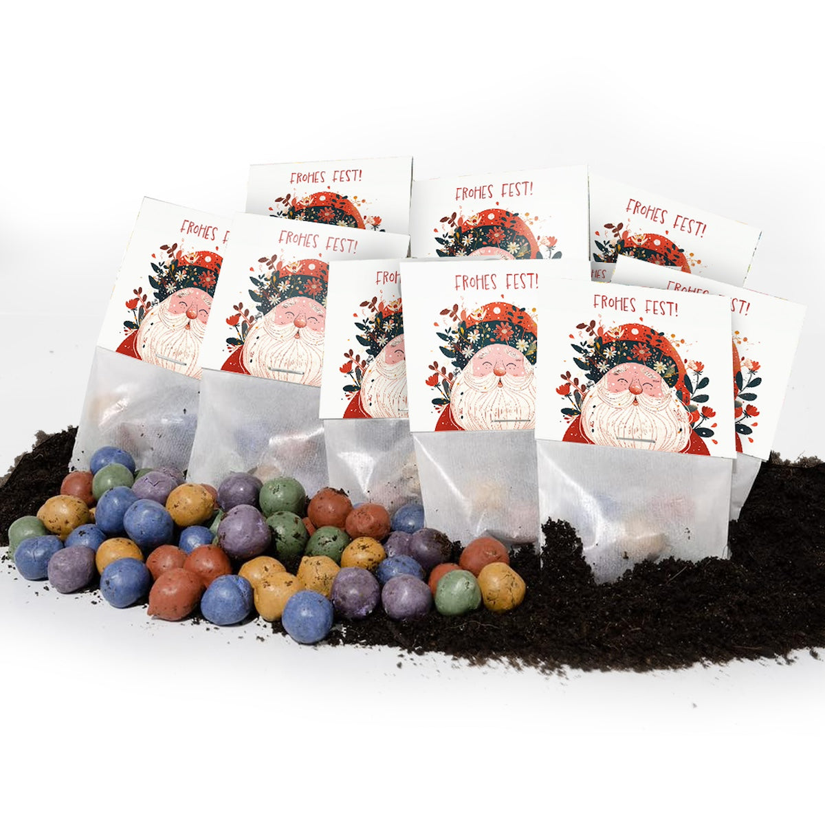 10x5 Blumenmurmeln im Tütchen "Frohes Fest"