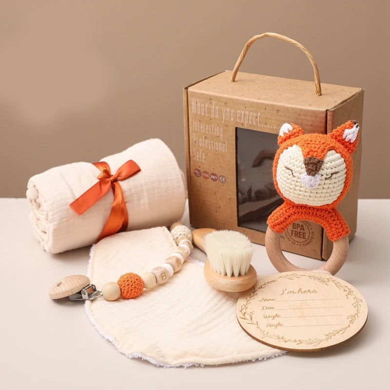 KidzzCamp Baby-Geschenkbox 6-teilig mit Musselin-Tuch 55 x 72 cm
