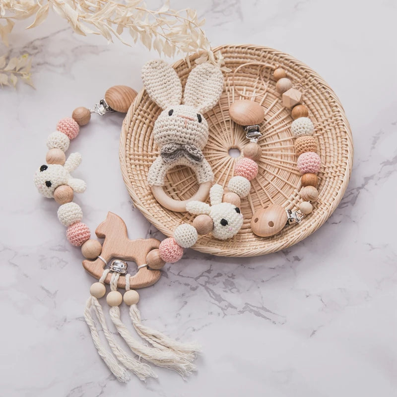 KidzzCamp Kinderwagenkette - Set mit Greifring & Schnullerkette