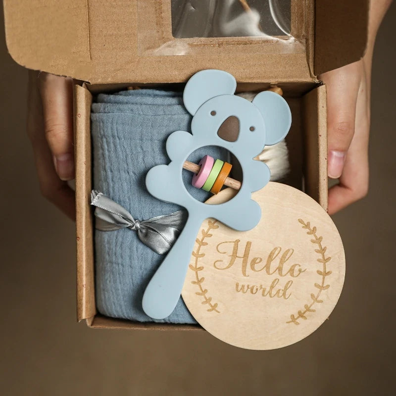 KidzzCamp Baby-Geschenkbox 6-teilig mit Musselin-Tuch 55 x 72 cm