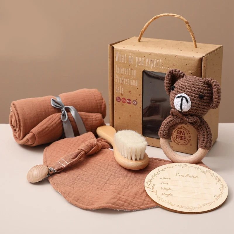 KidzzCamp Baby-Geschenkbox 6-teilig mit Musselin-Tuch 55 x 72 cm
