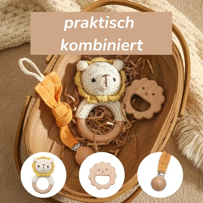 KidzzCamp Baby-Geschenkbox 3-teilig gehäkelte Rassel