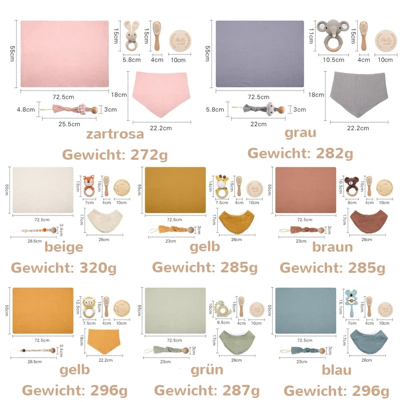 KidzzCamp Baby-Geschenkbox 6-teilig mit Musselin-Tuch 55 x 72 cm