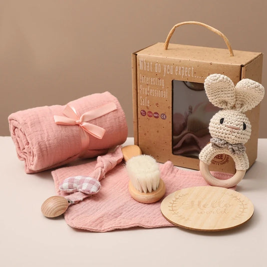 KidzzCamp Baby-Geschenkbox 6-teilig mit Musselin-Tuch 55 x 72 cm