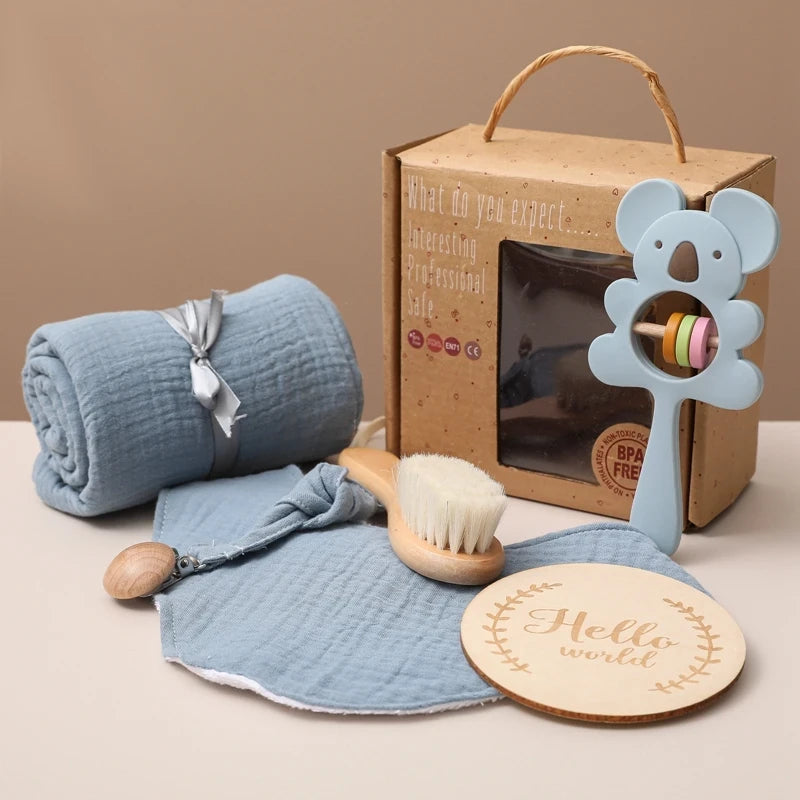 KidzzCamp Baby-Geschenkbox 6-teilig mit Musselin-Tuch 55 x 72 cm
