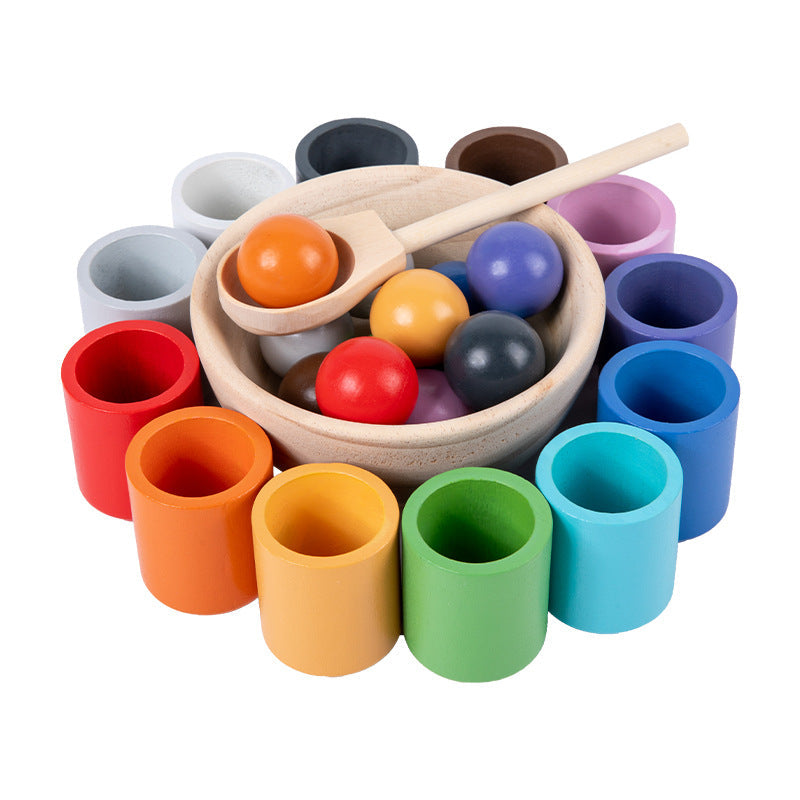 Kugel Sortier- und Zuordnungsspiel aus Holz mit 12 Farben – Puzzle für Farberkennung - im Holz Geschenkbox