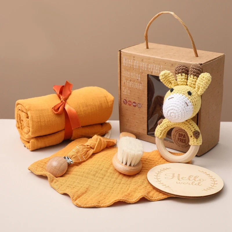 KidzzCamp Baby-Geschenkbox 6-teilig mit Musselin-Tuch 55 x 72 cm