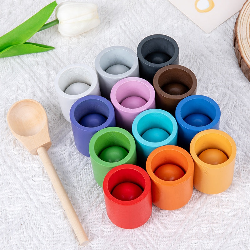 Kugel Sortier- und Zuordnungsspiel aus Holz mit 12 Farben – Puzzle für Farberkennung - im Holz Geschenkbox