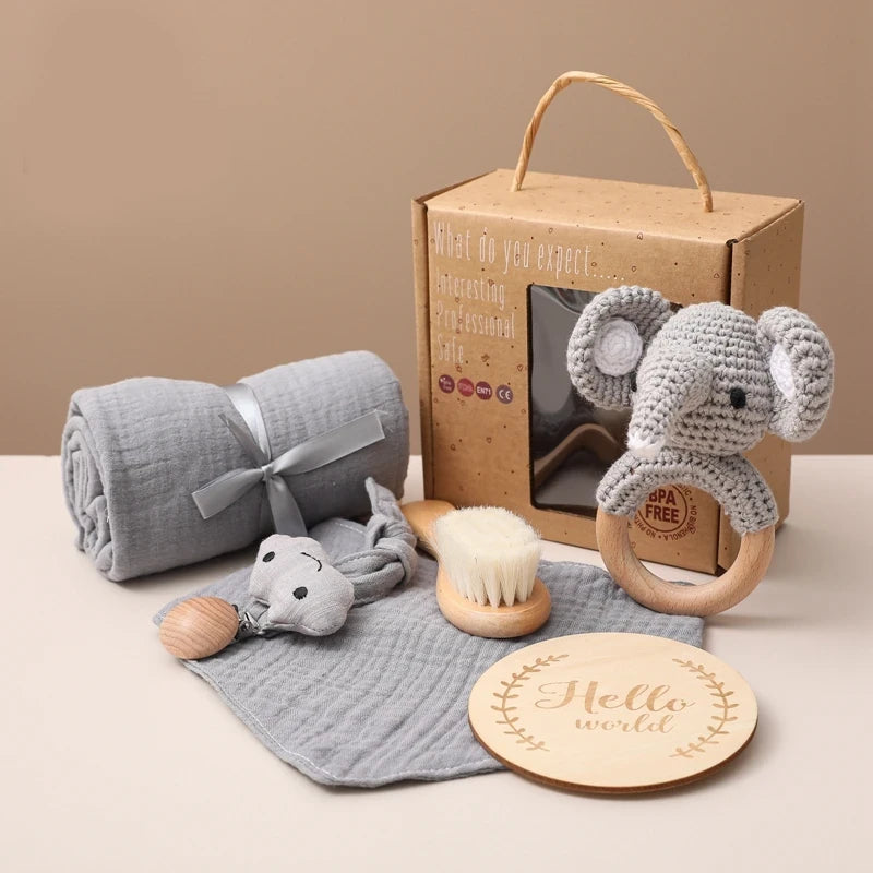 KidzzCamp Baby-Geschenkbox 6-teilig mit Musselin-Tuch 55 x 72 cm