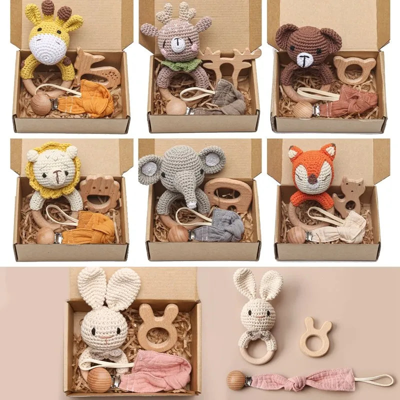 KidzzCamp Baby-Geschenkbox 3-teilig gehäkelte Rassel