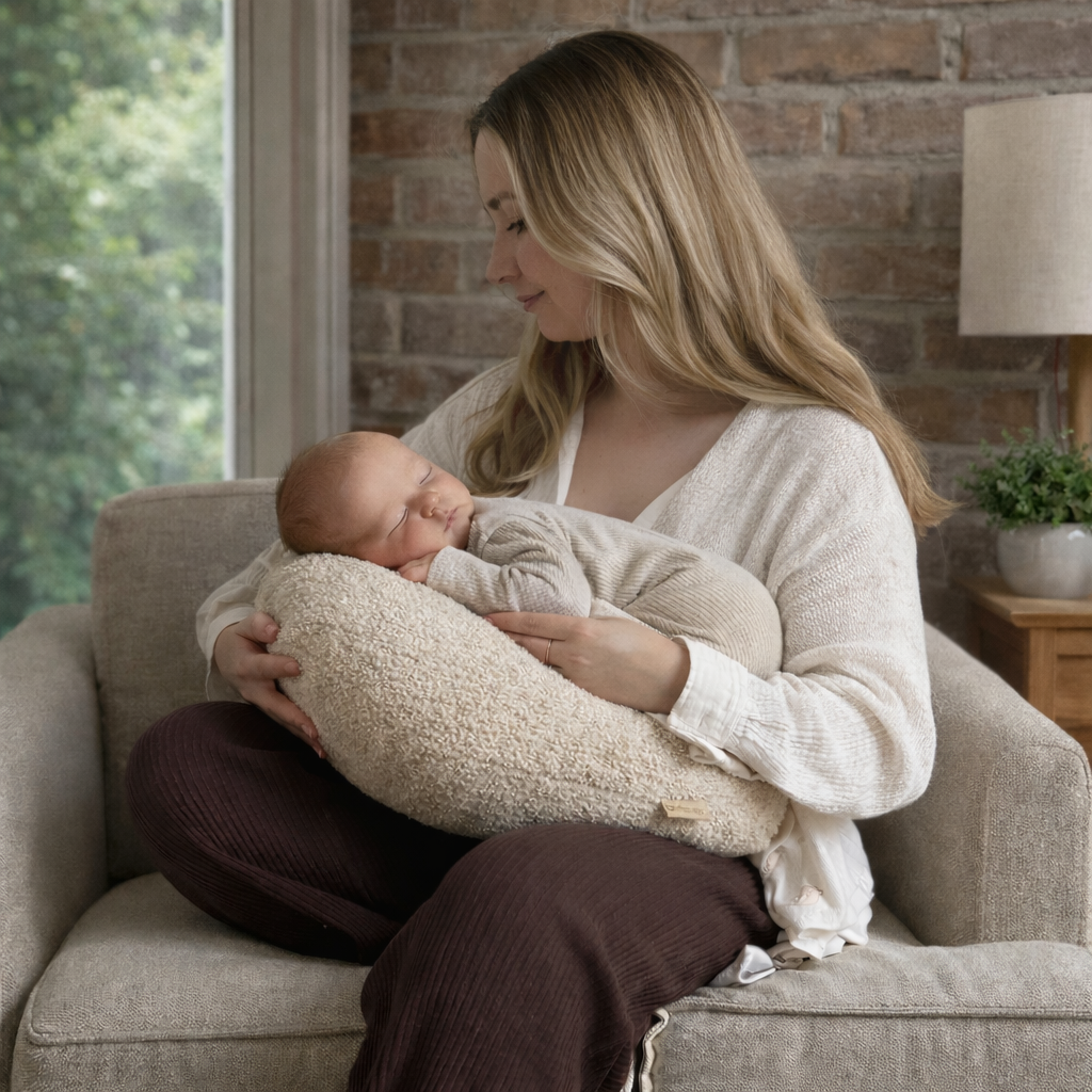 Stillkissen U-Form Teddystoff Bouclé abnehmbaren Bezug – ergonomisch, Oeko-Tex, Halbmond