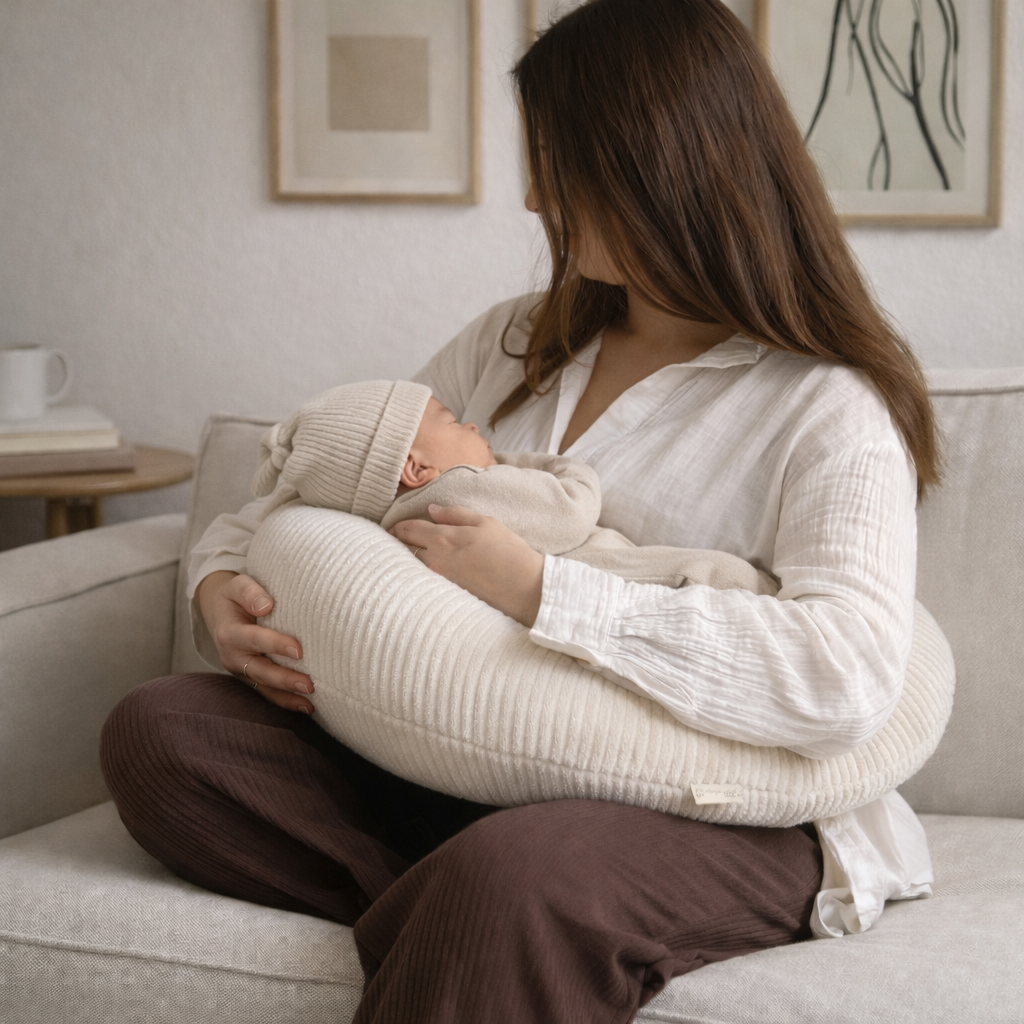 Stillkissen U-Form Cord abnehmbarem Bezug - ergonomisch, Oeko-Tex, Halbmond