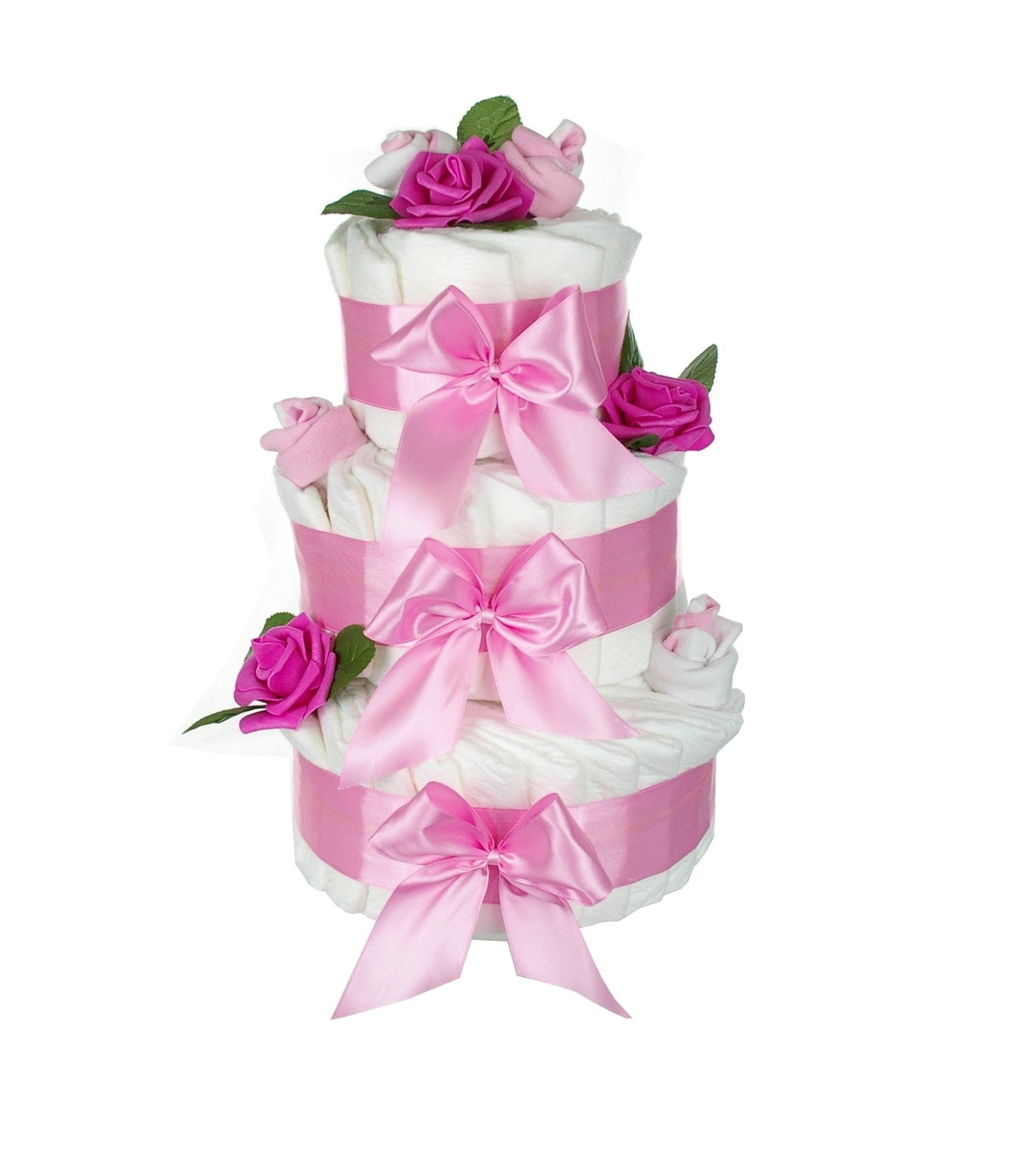 KidzzCamp Große Windeltorte "Rosenblüte" 3-stöckig rosa