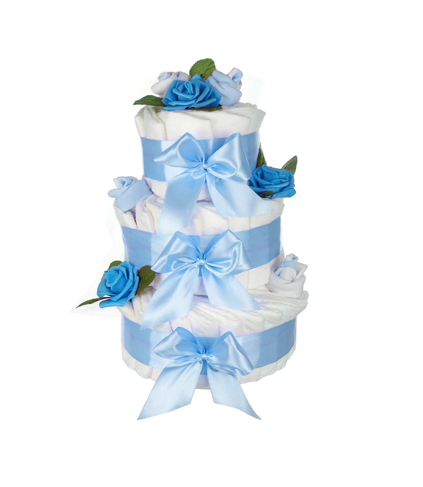 KidzzCamp Große Windeltorte "Rosenblüte" blau 3-stöckig
