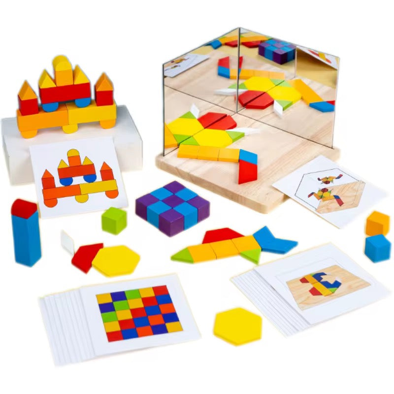 Symmetrie Spiel aus Holz mit Spiegel