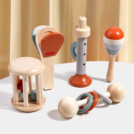 5-teiliges Musikspielzeug-Set aus Holz