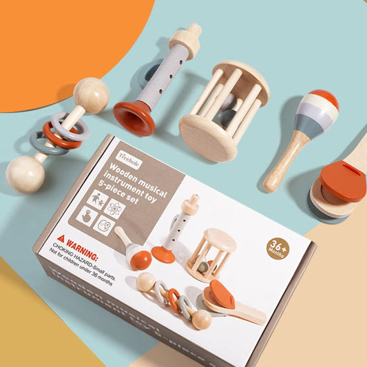 5-teiliges Musikspielzeug-Set aus Holz