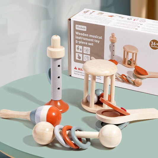 5-teiliges Musikspielzeug-Set aus Holz