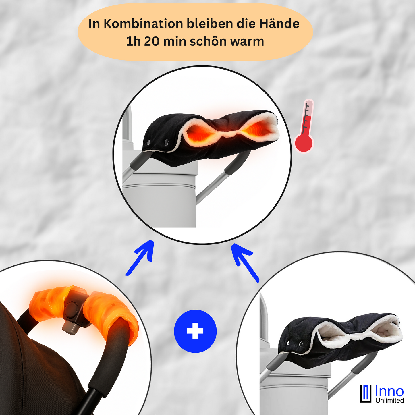 Griffheizung FingerHEAT™ für den Kinderwagen, 2 Stück, Muff Kombination möglich, Kinderwagen Handwärmer
