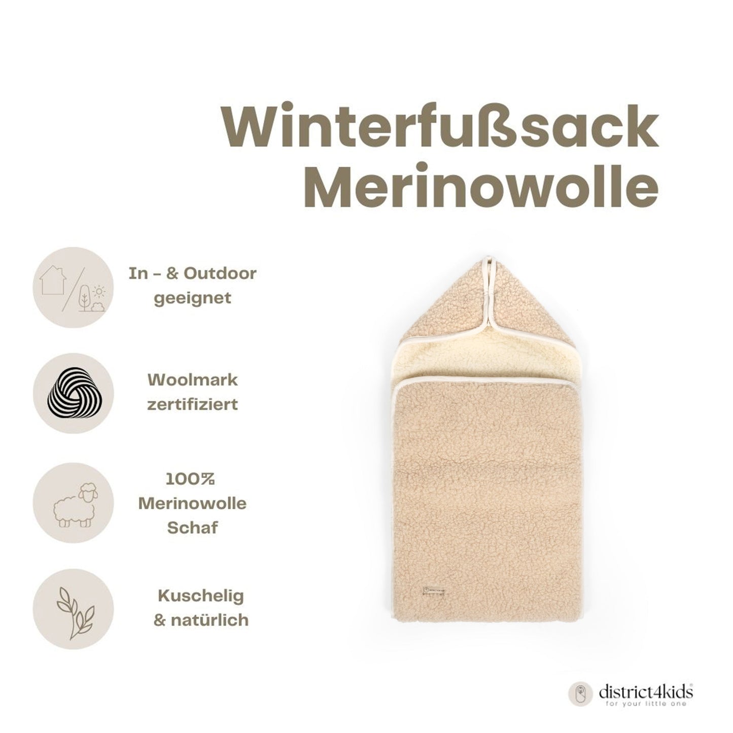 Winterfußsack Schlafsack Merinowolle – für Babywanne & Kinderwagen
