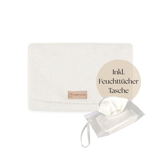 Wickelunterlage Teddystoff Bouclé – Windeltasche für unterwegs inkl. Feuchttücher Tasche