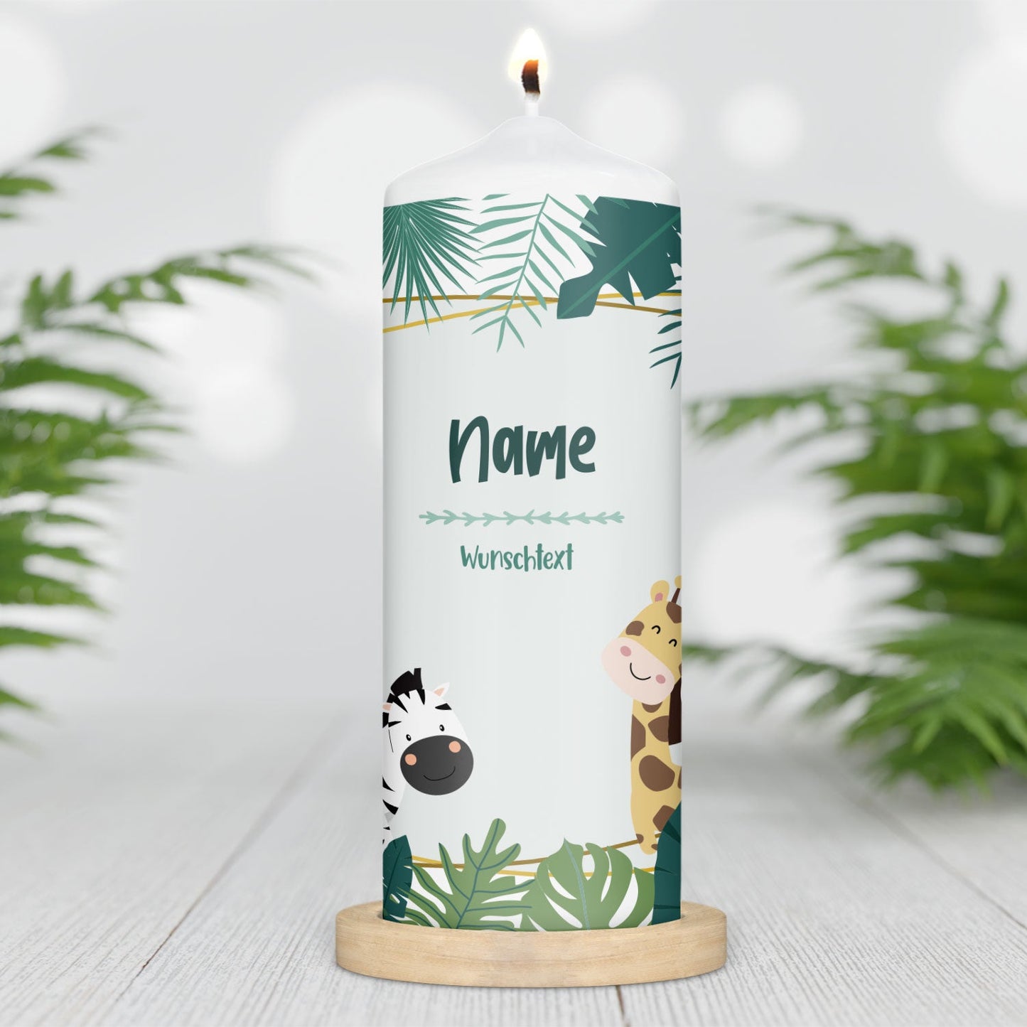 Große Kerze "Dschungel" mit Name & Wunschtext für Kinder