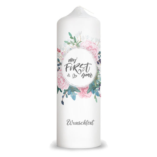 Große Kerze "My first Year" mit Wunschtext zum ersten Geburtstag