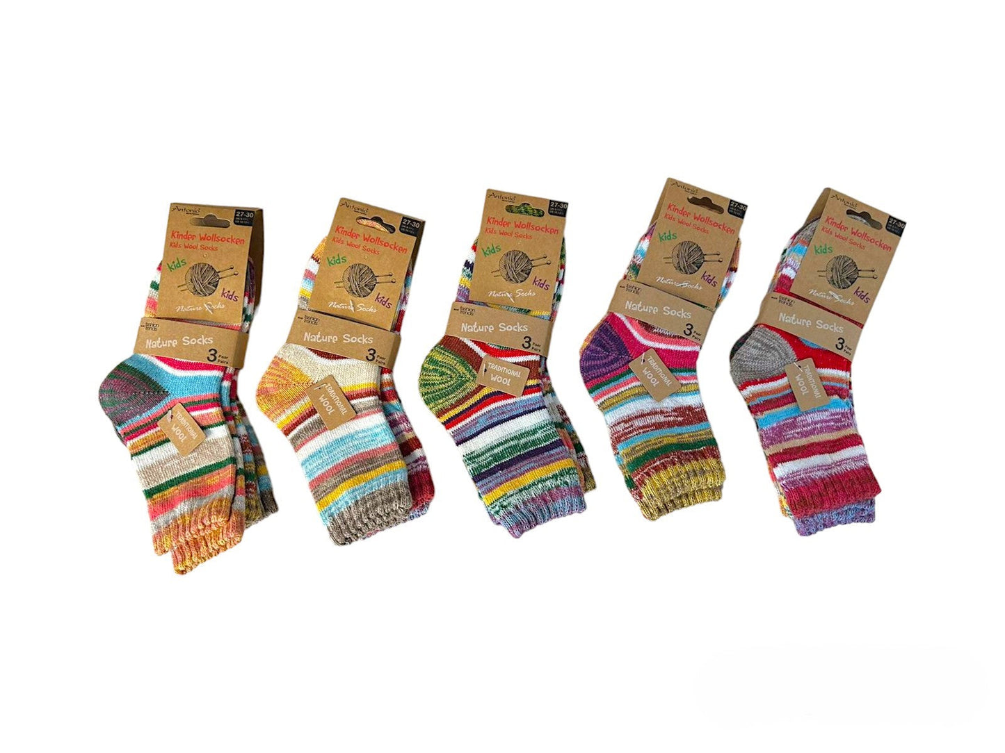 Kinder Wollsocken 3er Pack geringelte Strümpfe Wintersocken für Kinder