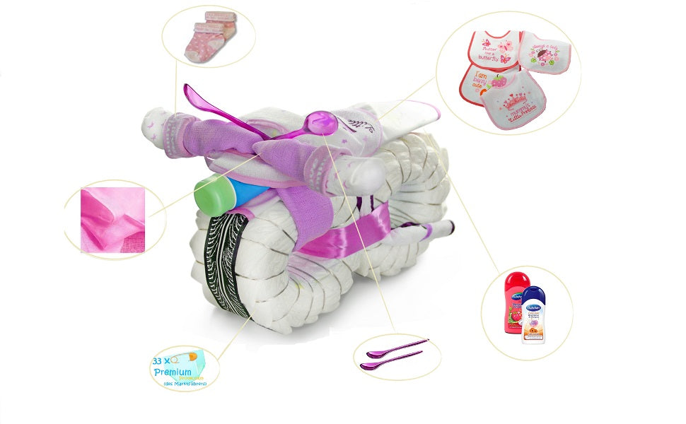KidzzCamp Windeltorte Motorrad ROCKSTAR Affe rosa