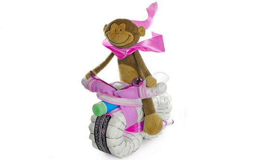 KidzzCamp Windeltorte Motorrad ROCKSTAR Affe rosa