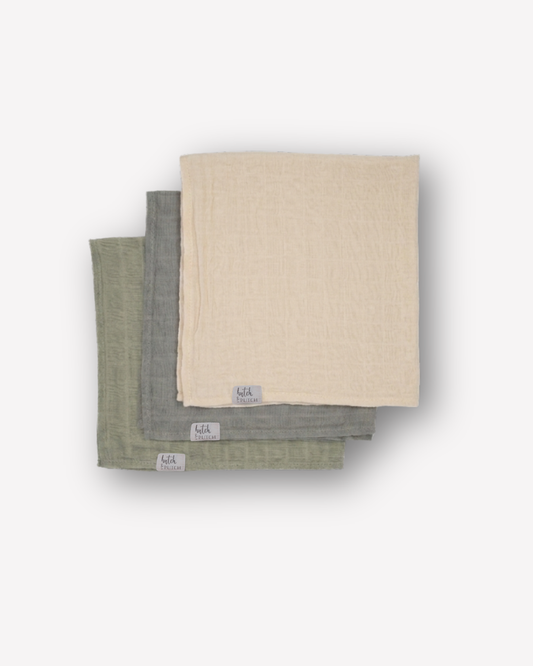Mulltuch Bio-Baumwolle 60x60cm • einfarbige Mulltücher • 3er-Set • Cremeweiß/Anthrazit/Salbeigrün