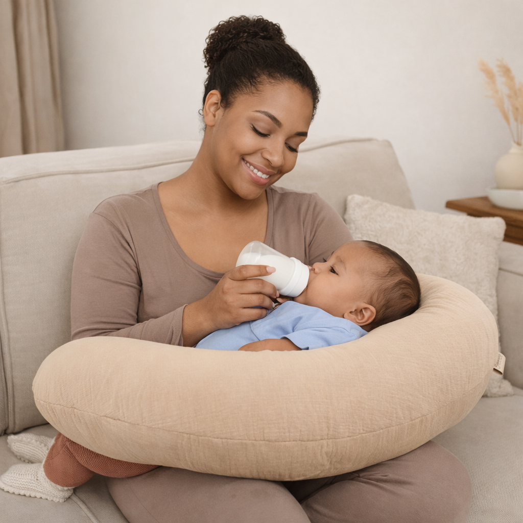 Stillkissen U-Form Musselin abnehmbaren Bezug – ergonomisch, Oeko-Tex, Halbmond