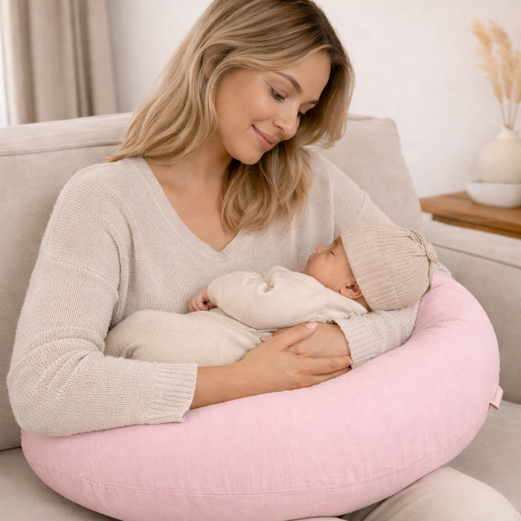 Stillkissen U-Form Musselin abnehmbaren Bezug – ergonomisch, Oeko-Tex, Halbmond