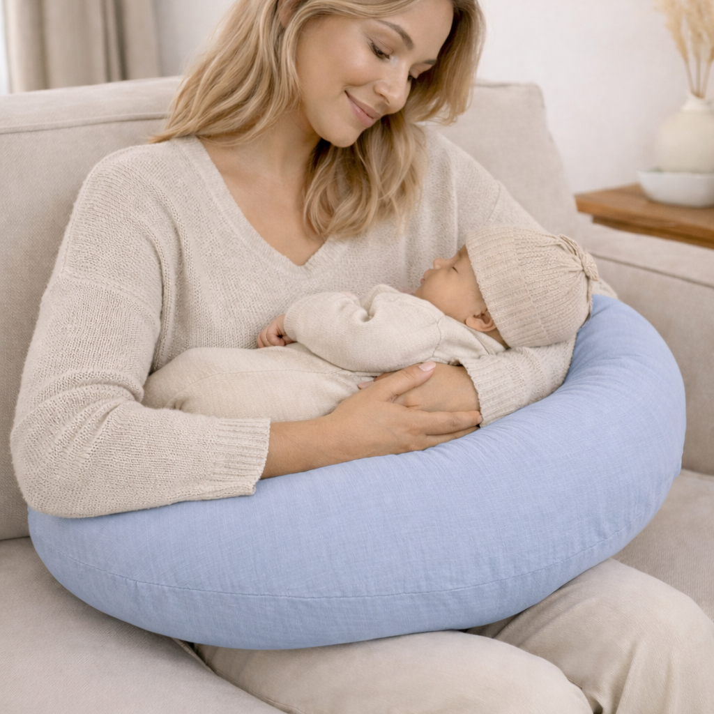 Stillkissen U-Form Musselin abnehmbaren Bezug – ergonomisch, Oeko-Tex, Halbmond