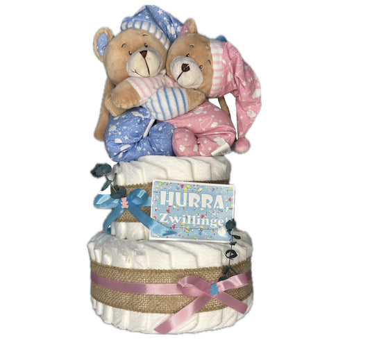 KidzzCamp Windeltorte für Zwillinge Bärenbrüder blau/rosa