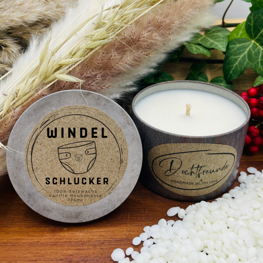 Duftkerze „Windelschlucker“ – Geschenk zur Geburt