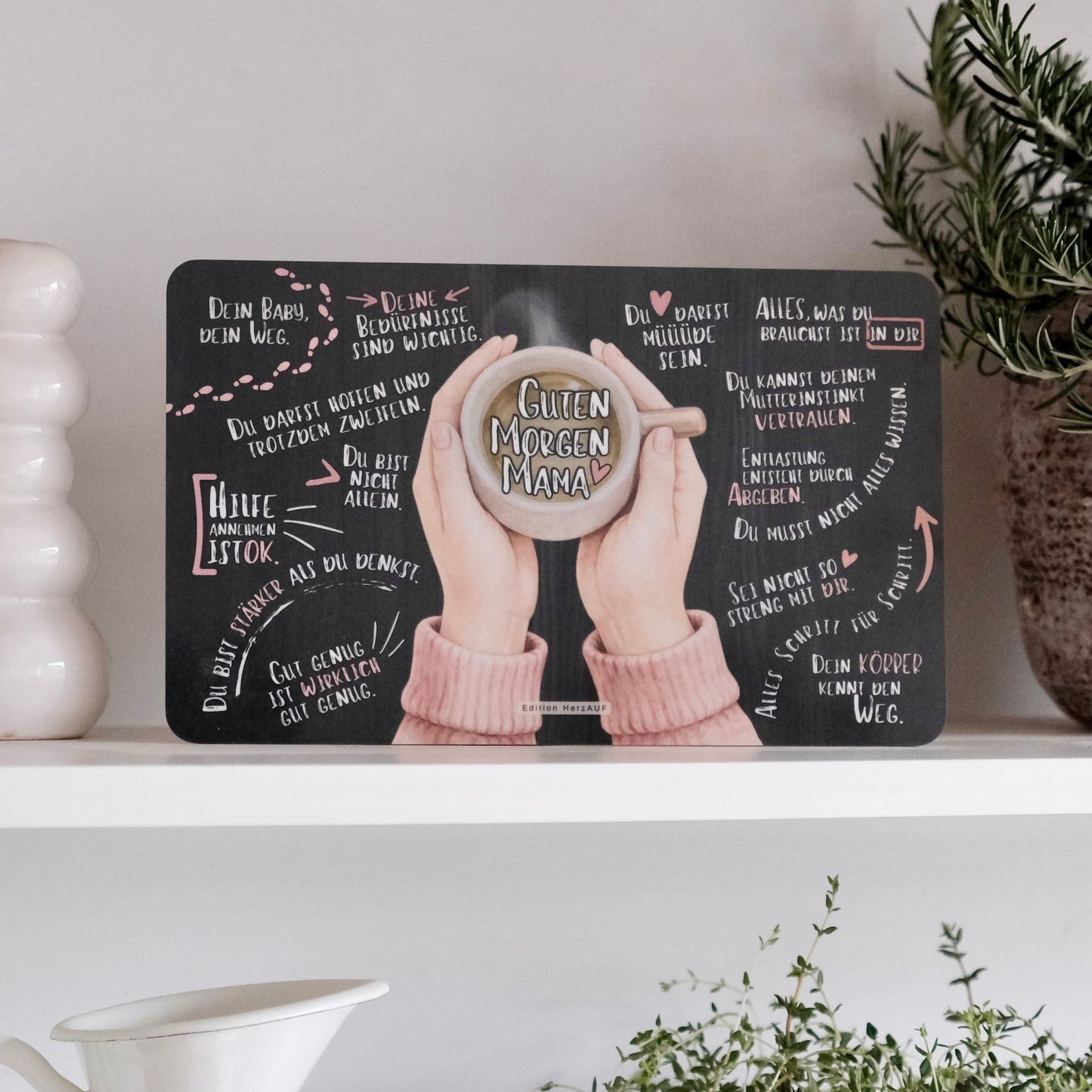 Frühstücksbrettchen Set für neue Eltern zur Geburt "Guten Morgen Mama und Papa“