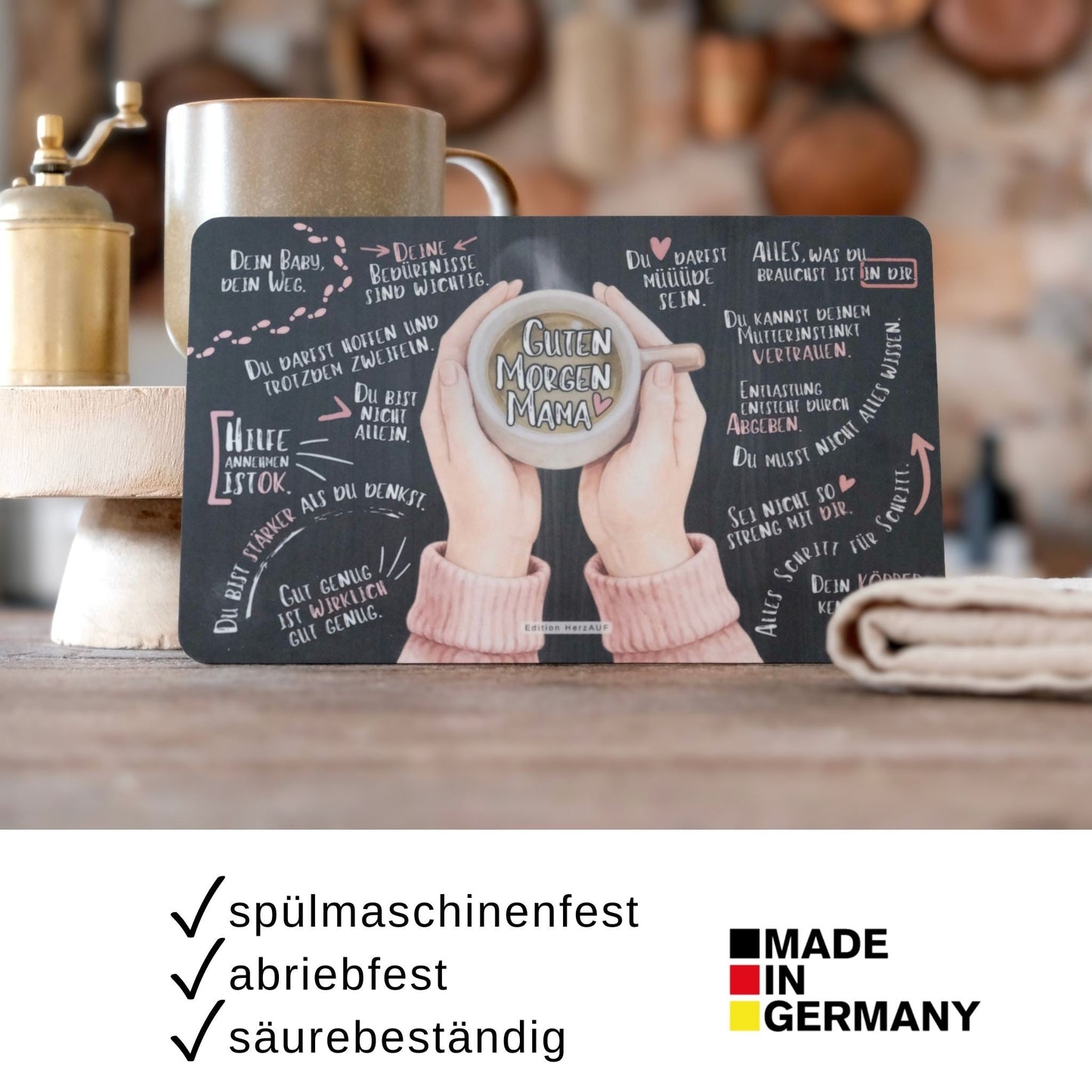 Frühstücksbrettchen Set für neue Eltern zur Geburt "Guten Morgen Mama und Papa“