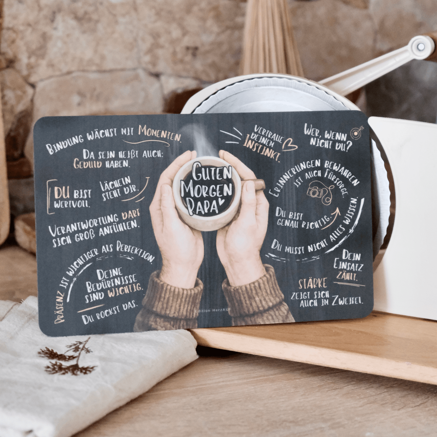 Frühstücksbrettchen Set für neue Eltern zur Geburt "Guten Morgen Mama und Papa“